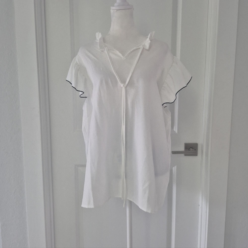 White Women's Top with Black Trim
